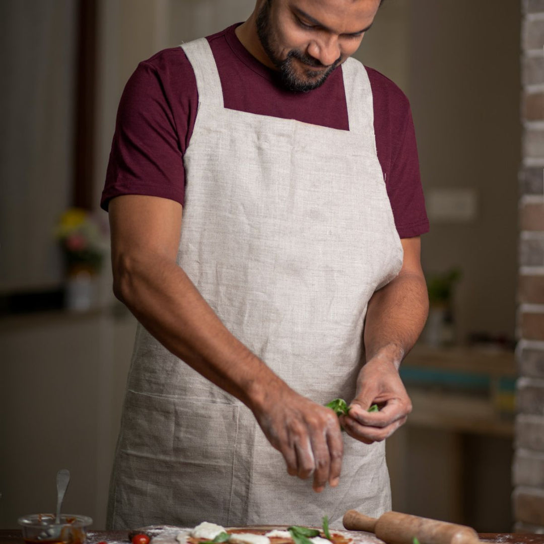 Cross Back Apron With Pockets | Anti Microbial Hemp Fabric | Multi-Functional | Solid Colour | No Tie Apron 