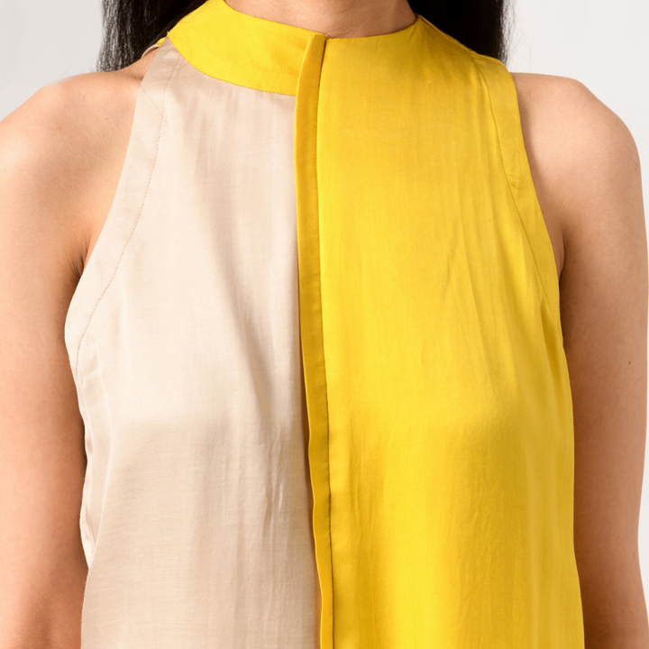 Ecru Yellow Halter Neck Blouse | Bemberg Modal Silk | Subtle Style