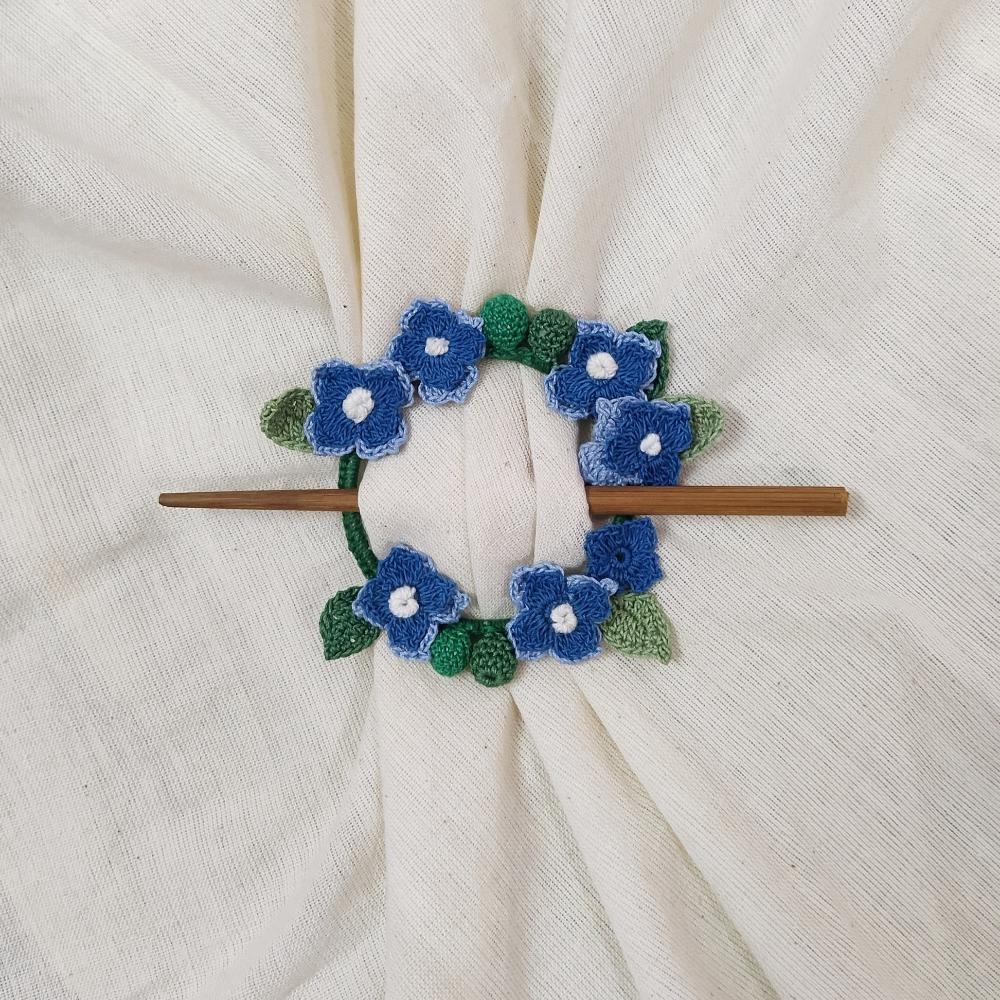 Hydrangea Crochet Hair Tie | Hand-crafted | Cotton | Blue and Green