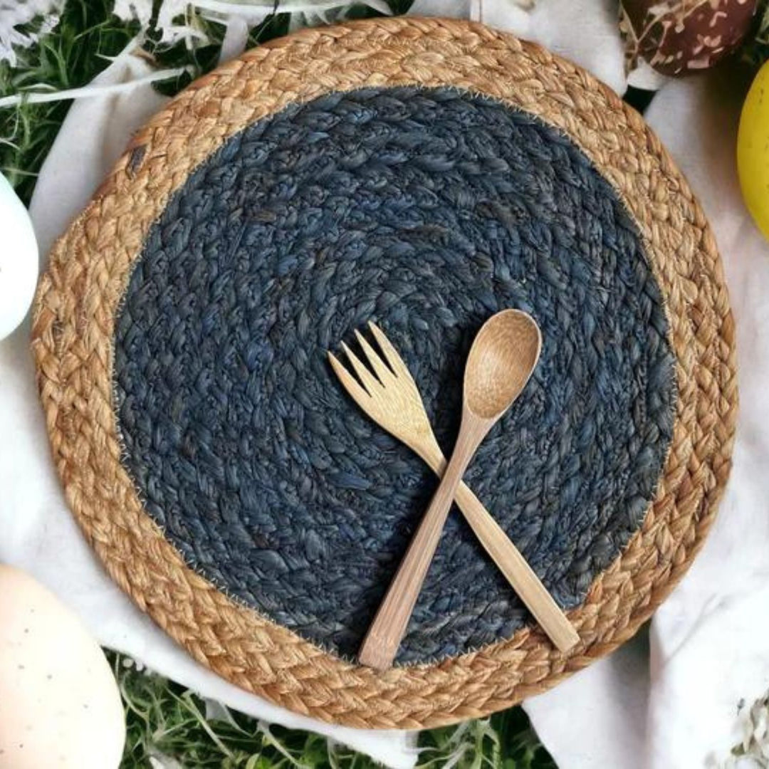 Jute Placemat Set Of 2 | Ethnic Dining Decor | Indigo and Light Brown