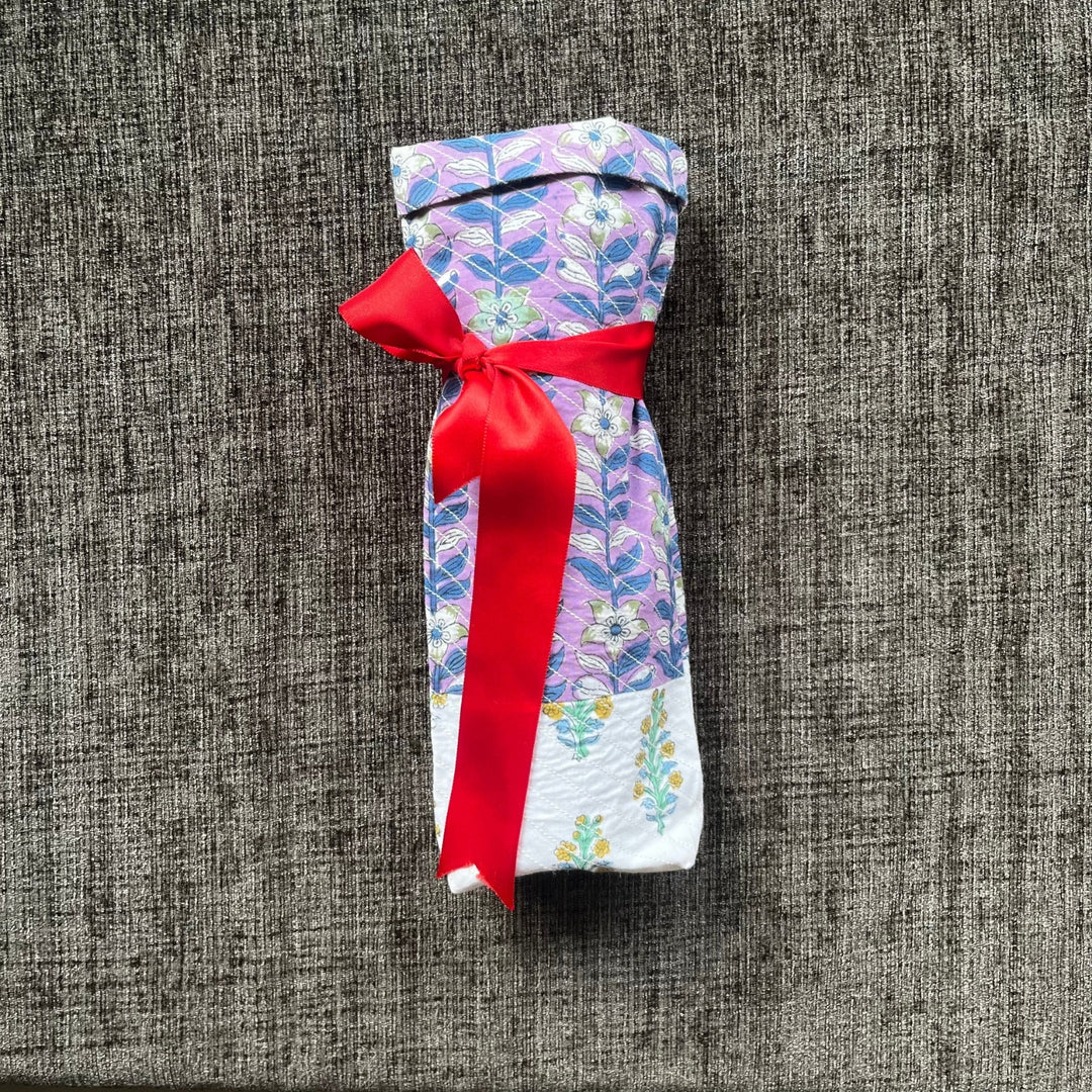 Purple Floral Wine Bottle Gift Cover Bag | Hand-Crafted