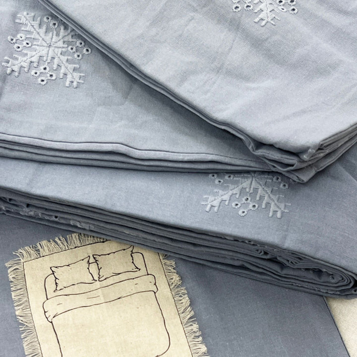 Light Grey Cross Butti Embroidered Double Bedsheet Set | 90 x 108 Inch