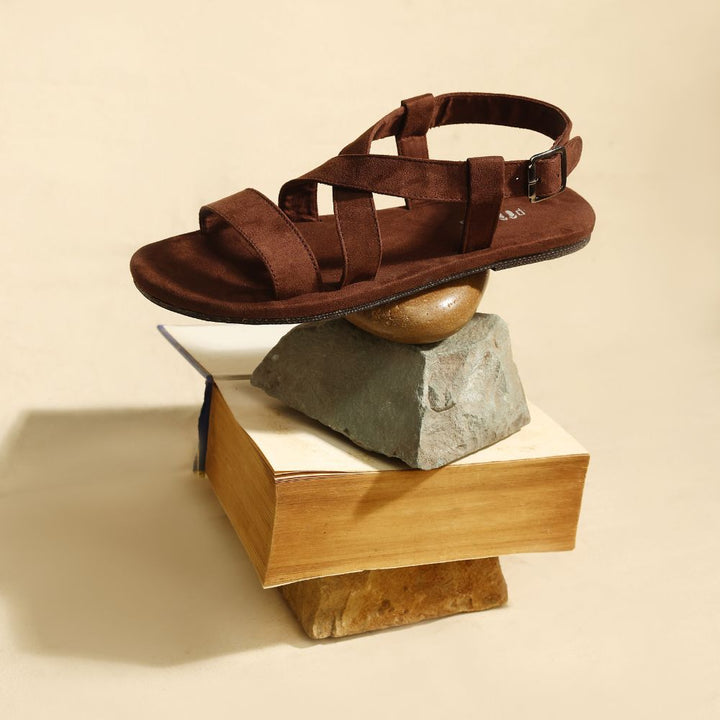 Suede Flat Sandals For Men | Hand-Crafted | Up-cycled Rubber Tyres | Brown