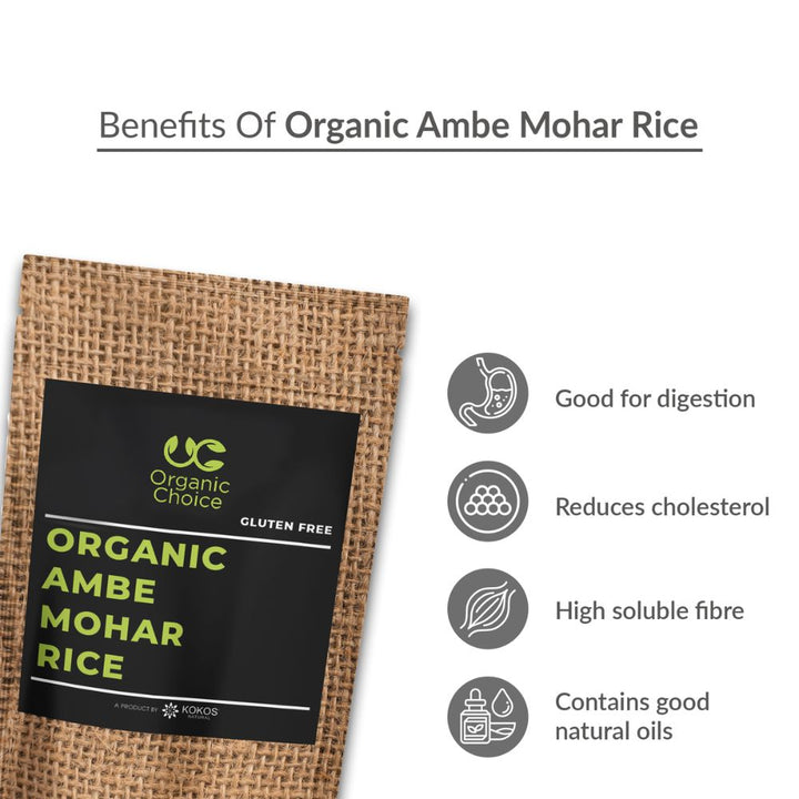 Organic Ambe Mohar Rice | Gluten Free | 100 % Natural Whole Grain | 1000 GM