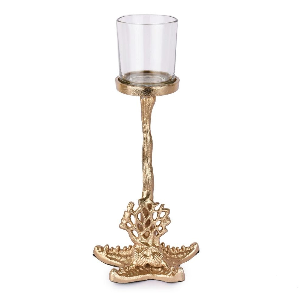 Golden Starfish Candle Holder |  Classic Style | Table Top Accent | Festive Decor | Hand-Crafted | Metal | 12"