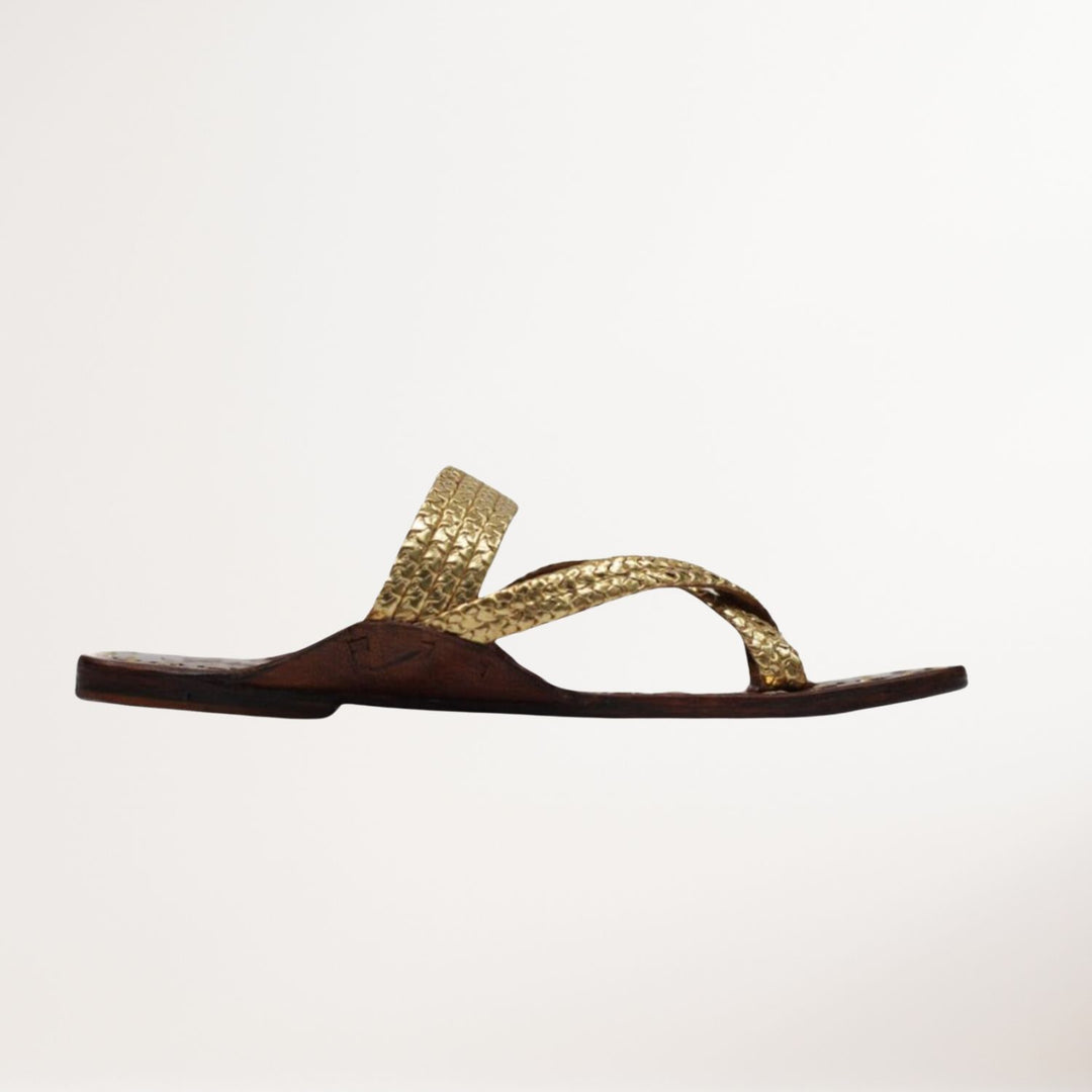 Gold Gandhi Kolhapuri Flats for Women | Hand Crafted And Hand Made By Artisans