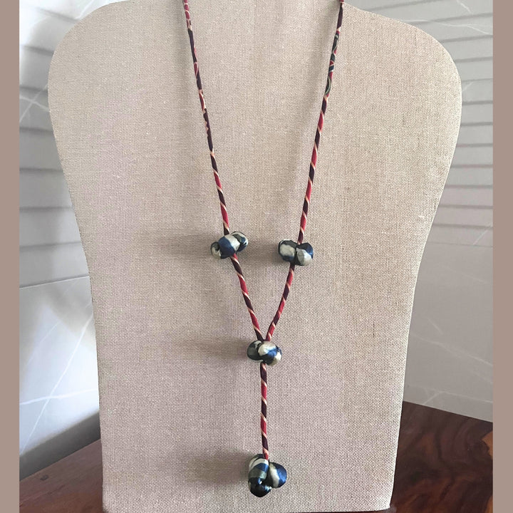 Earthy Bead Necklace For Women | Boho Design | Hand Crafted | Indigo + Red