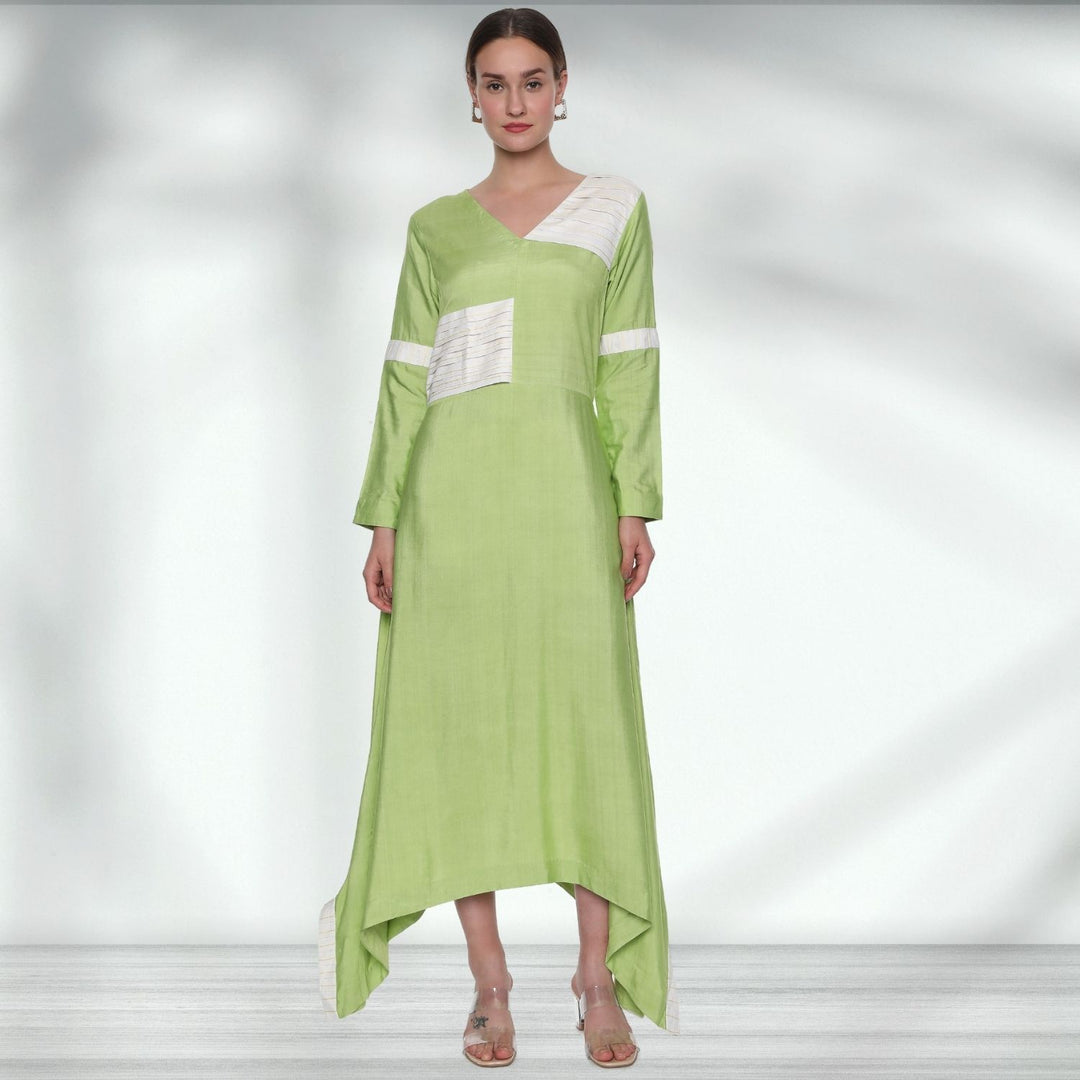 Evita Patchwork Tunic | Asymmetric | Tussar | Breeze Elegance | Pastel Green