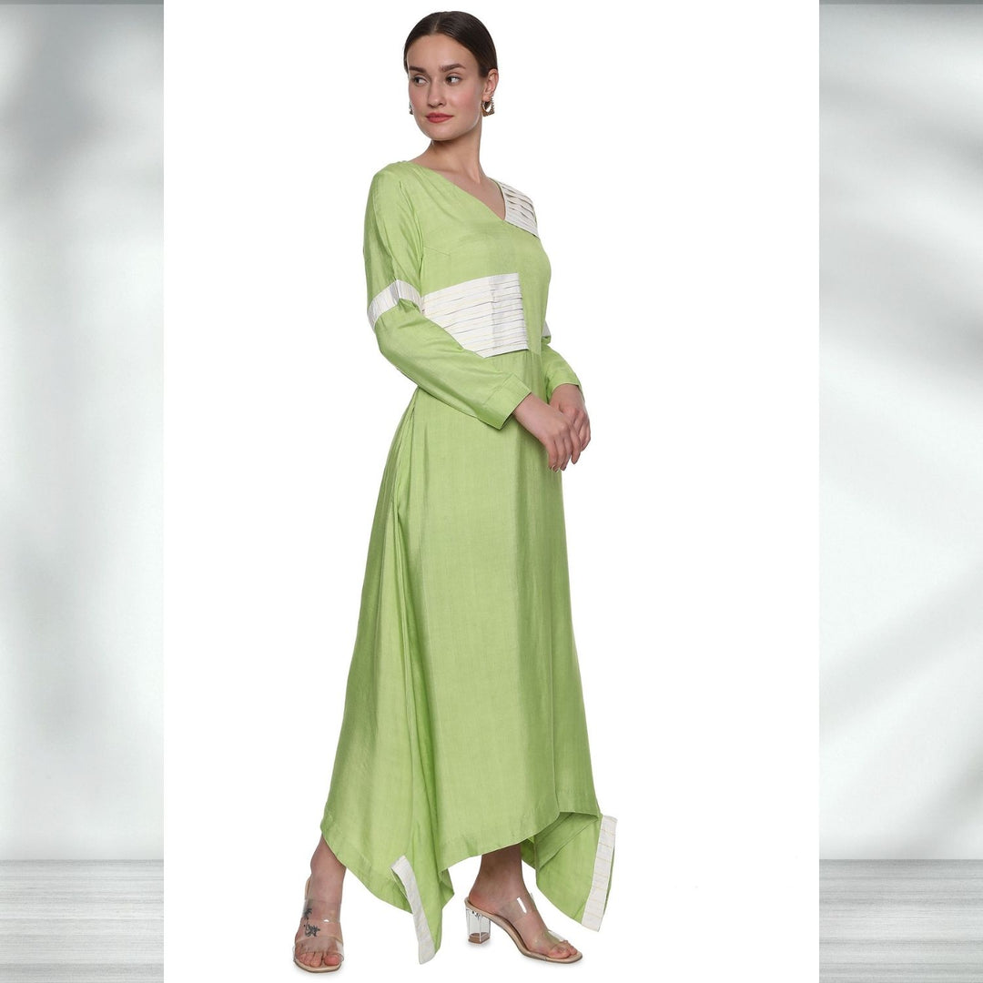 Evita Patchwork Tunic | Asymmetric | Tussar | Breeze Elegance | Pastel Green