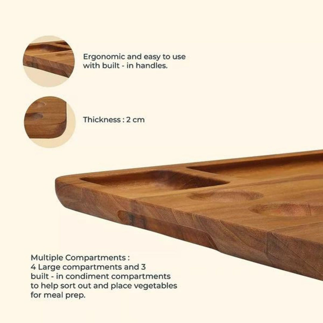 Teakogram Organiser Chopping Board  | Premium Teak Wood | Hand-Crafted | 16 Inch