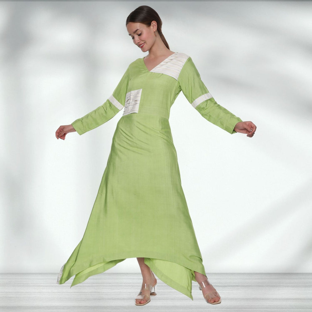 Evita Patchwork Tunic | Asymmetric | Tussar | Breeze Elegance | Pastel Green