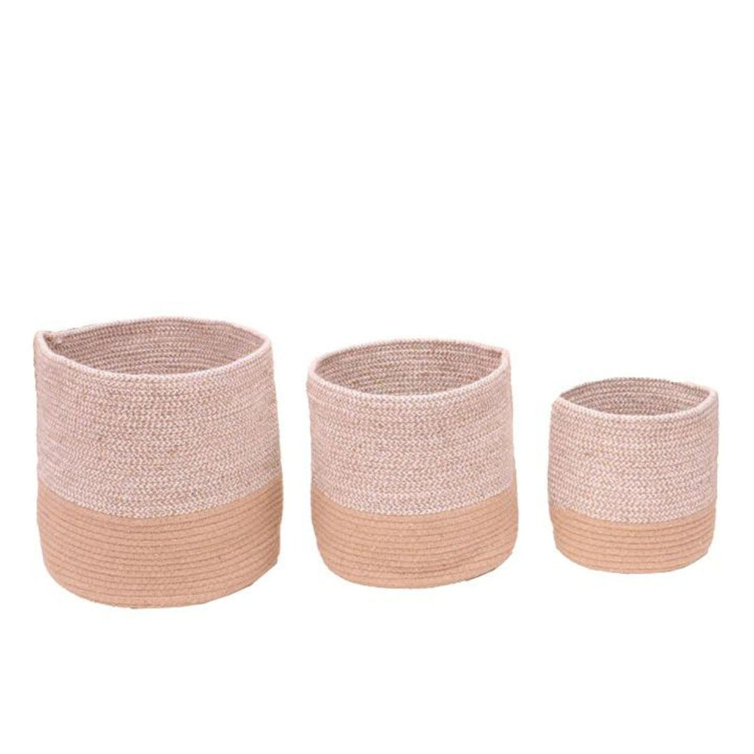 Dual tone Jute Hand-Crafted Baskets / Planters | Beige & Jute | Medium