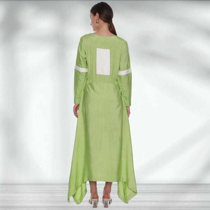 Evita Patchwork Tunic | Asymmetric | Tussar | Breeze Elegance | Pastel Green