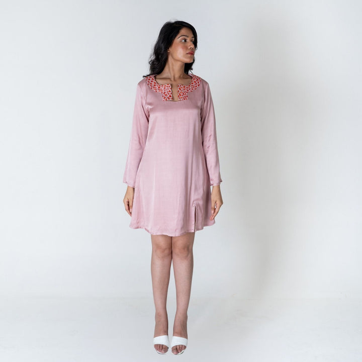 Pink Collar Short Dress | Orange Braid Embellished | Sustainably Chic