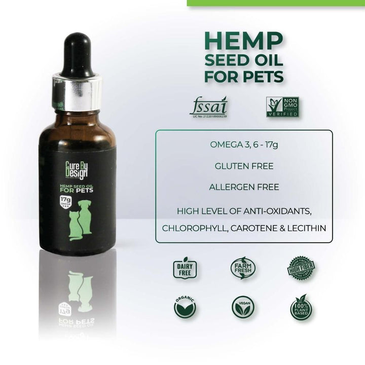 Cold Pressed Hemp Seed Oil For Pets | Omega 3, 6 and 9 | Plant Based | 30 ML