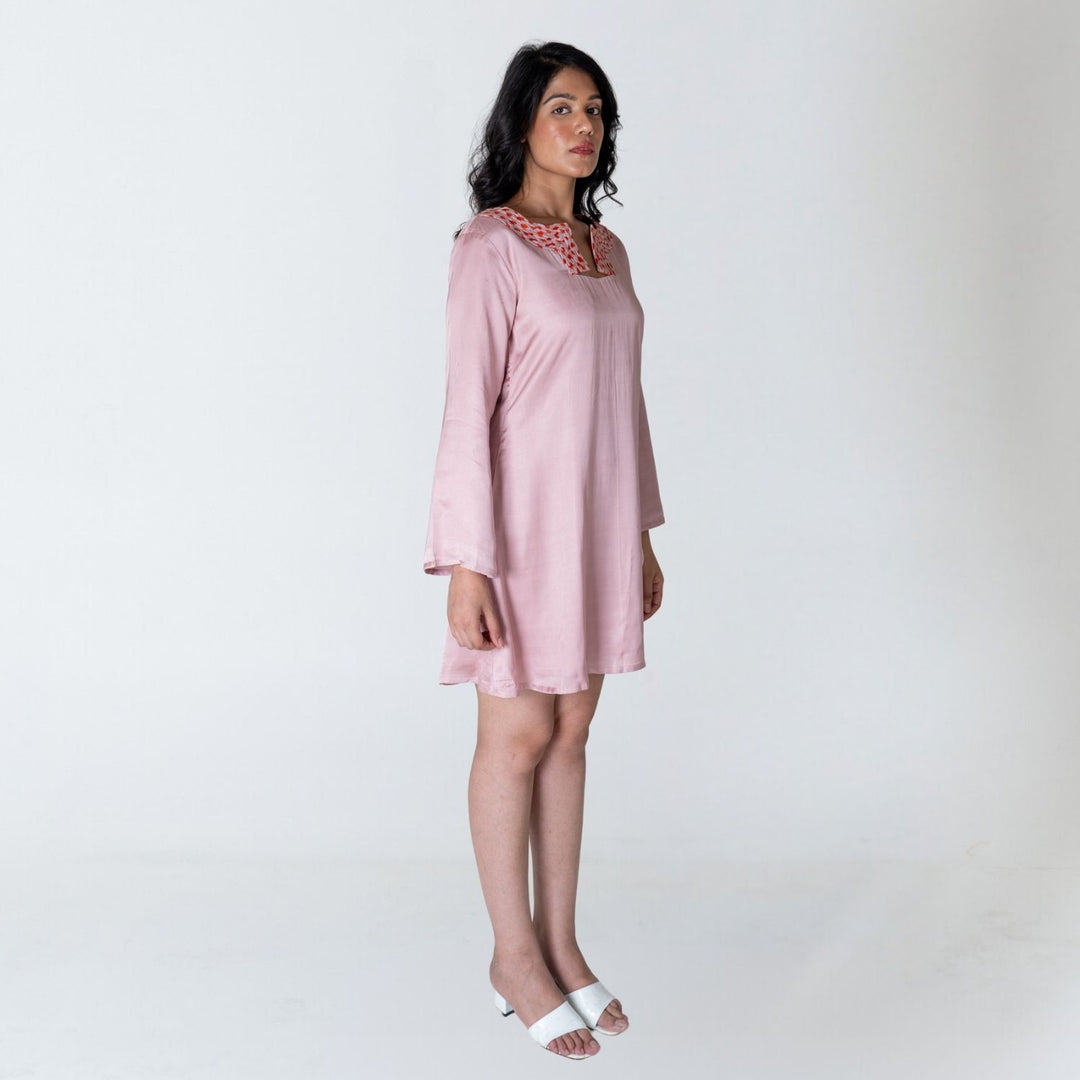 Pink Collar Short Dress | Orange Braid Embellished | Sustainably Chic