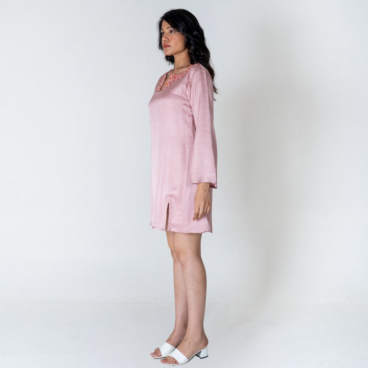 Pink Collar Short Dress | Orange Braid Embellished | Sustainably Chic