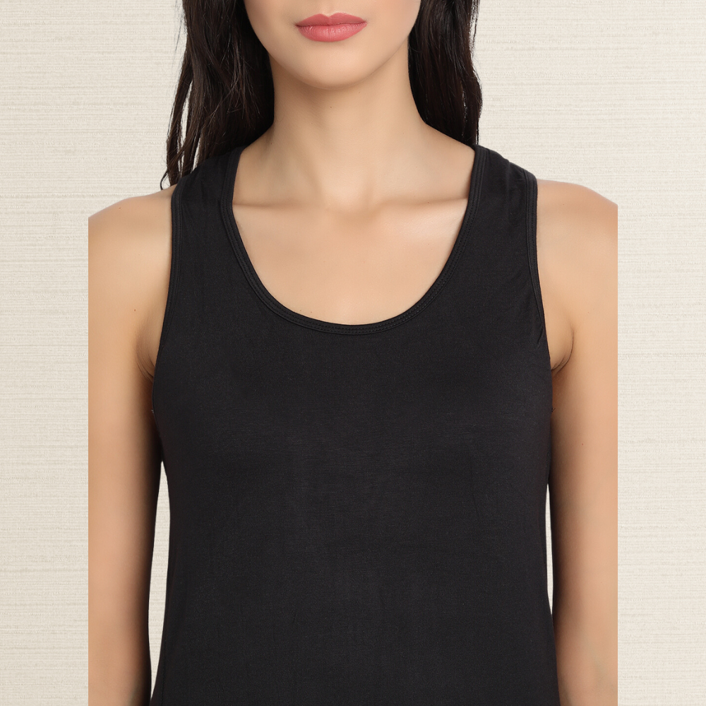 Runner Vest Top | Pique Knit | Bamboo | Comfortable | Women Active Wear | Black