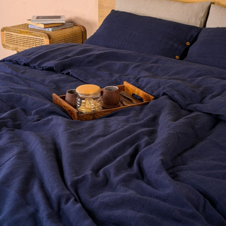 Duvet Cover Set | Refined Luxury with Classic Navy & Soothing Organic Linen