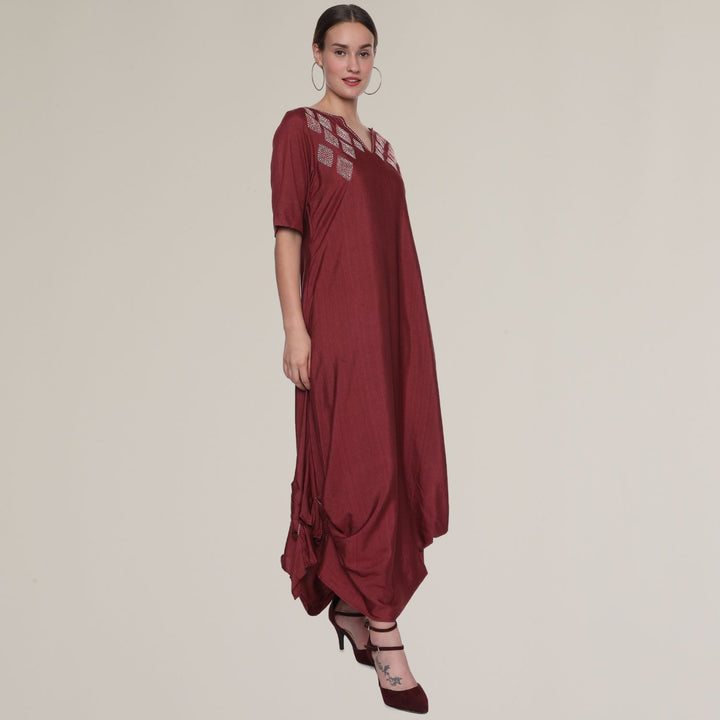 Greta Cowl Tunic | Sujani Embroidery | Hand-Crafted | Maroon