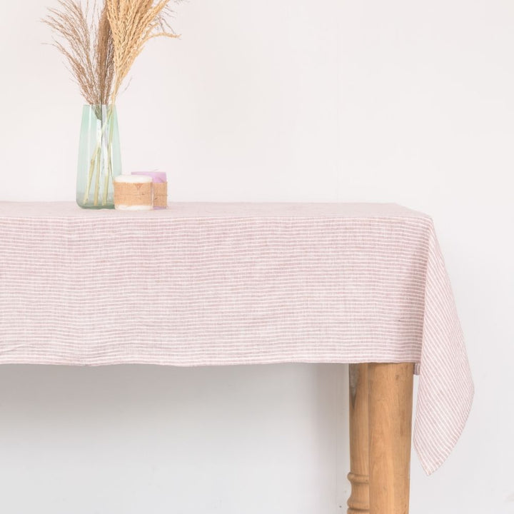 Pastel Pink Stripe Linen Tablecloth | Melange of Sophistication and Functionality