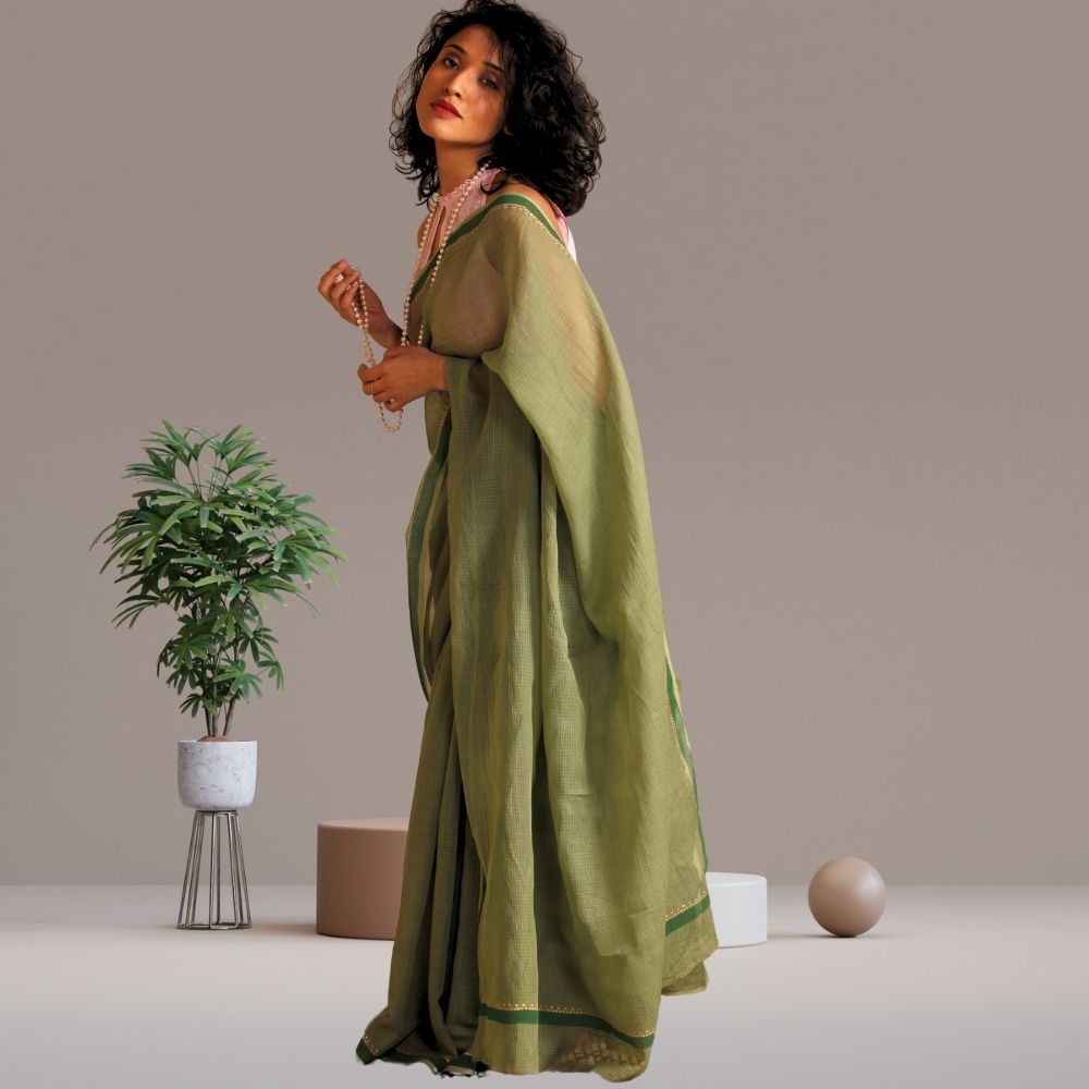 Olea Saree | Kota | Elegant Wear | Silk | Olive Green