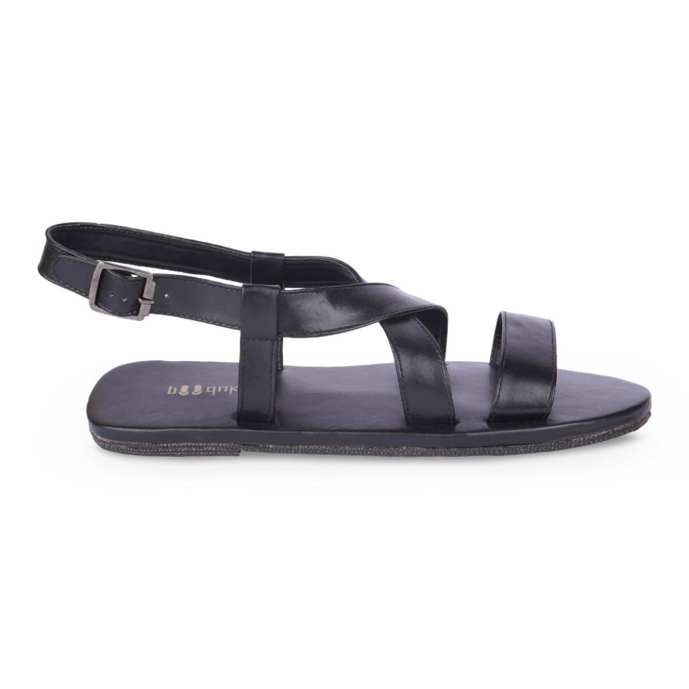 Black Crossover Flat Sandal for Men | Consciously Hand-Crafted | Vegan