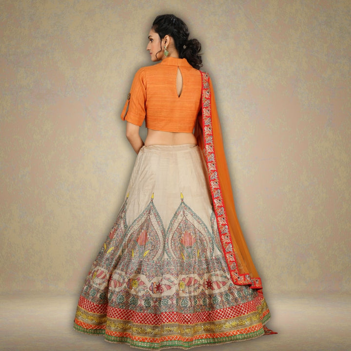 Dyut Desi Tussar Lehenga Set | Hand-Painted Madhubani Art | Graceful | Elegant