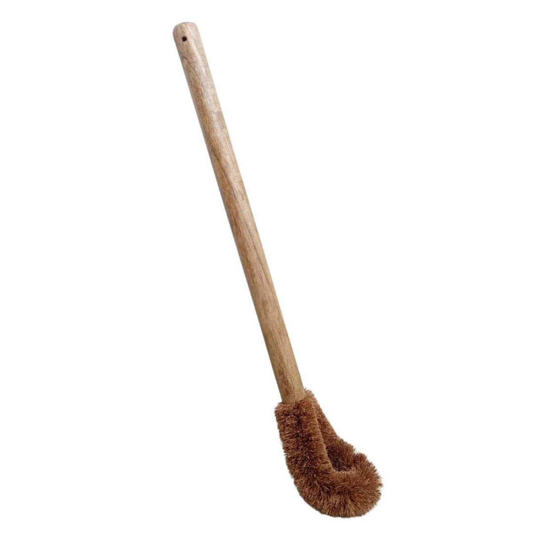 Toilet Cleaning Brush W/ Aluminium Stand | Coconut Coir & Mango Wood | Natural