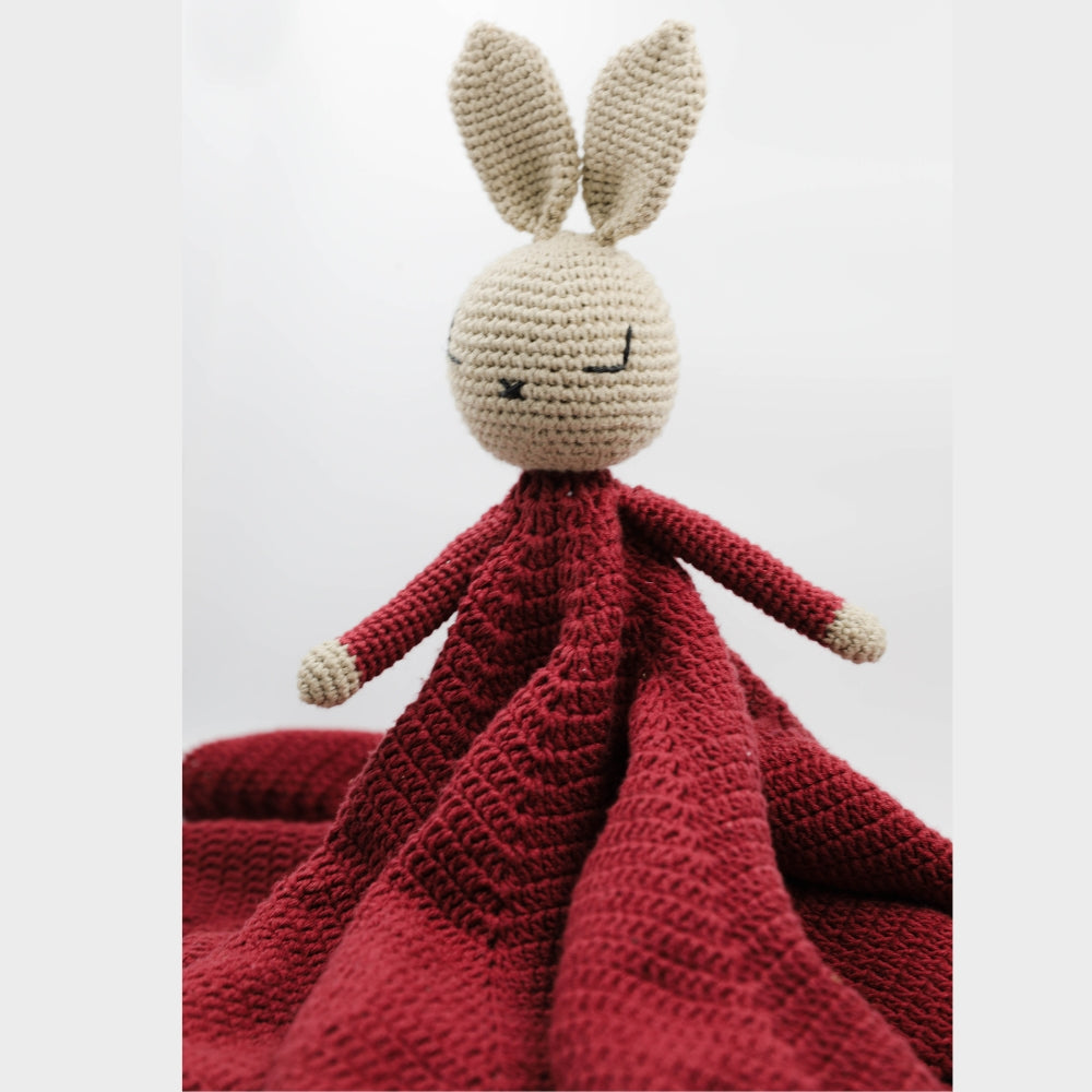 Cute Bunny Soft Toy for Babies | Hand Made of Crochet | Kids Safe | Maroon