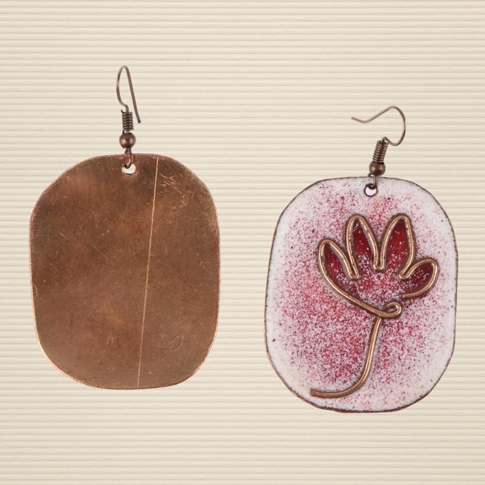 Lotus Pattern Unique Copper Enamel Dangler Earring | Hand-crafted