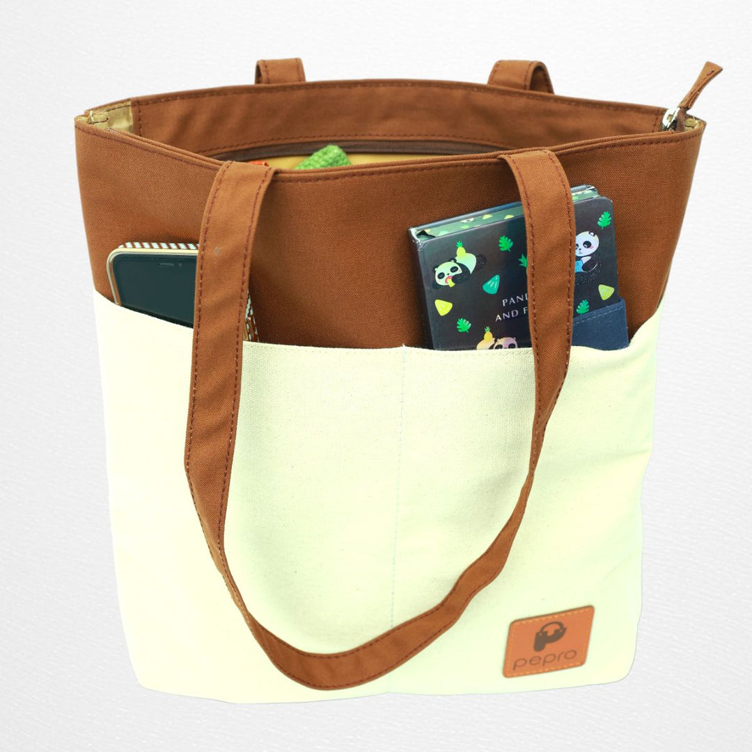 Dual Shade Shopper Tote Bag | Cotton Canvas | Hand-Crafted | Sustainable