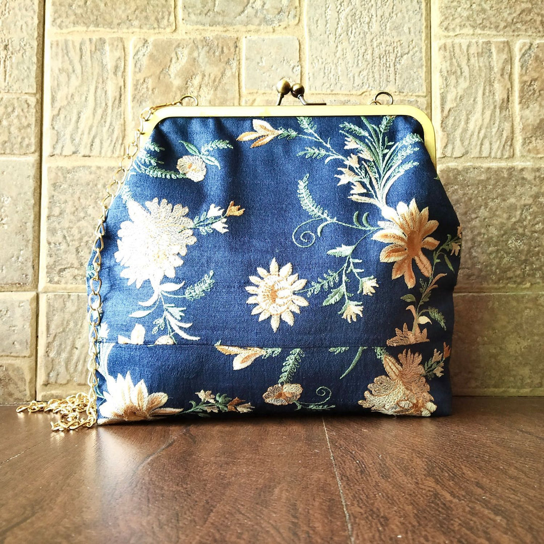 Floral Tussar Silk Sling Bag | Elegant Shine for Every Occasion