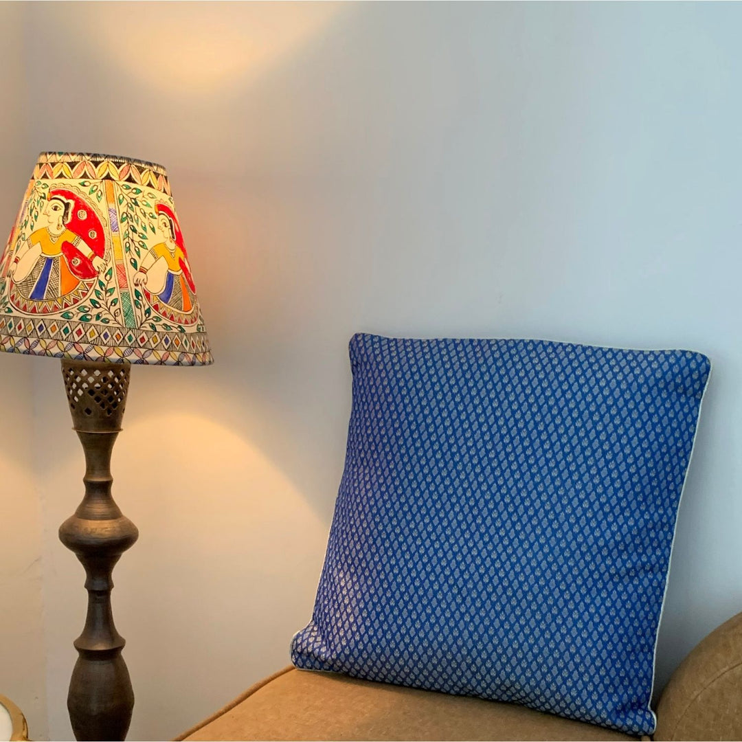 Vibrant Cobalt Blue Cushion Cover | Banarasi Silk | 16" x 16"