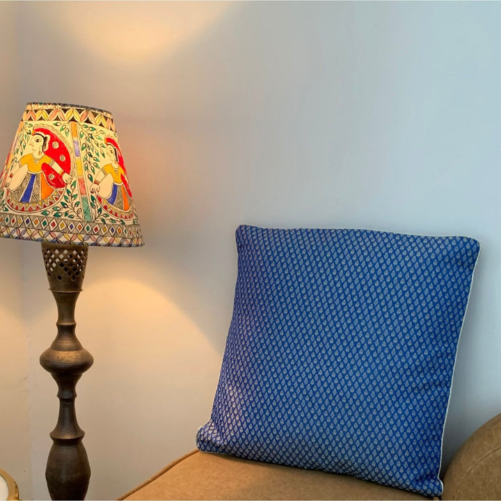 Vibrant Cobalt Blue Cushion Cover | Banarasi Silk | 16" x 16"