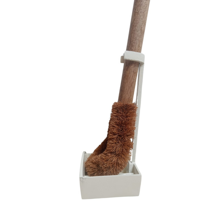 Toilet Cleaning Brush W/ Aluminium Stand | Coconut Coir & Mango Wood | Natural