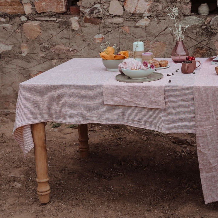 Pastel Pink Stripe Linen Tablecloth | Melange of Sophistication and Functionality