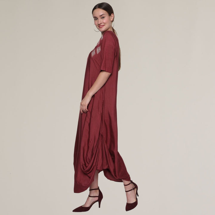 Greta Cowl Tunic | Sujani Embroidery | Hand-Crafted | Maroon