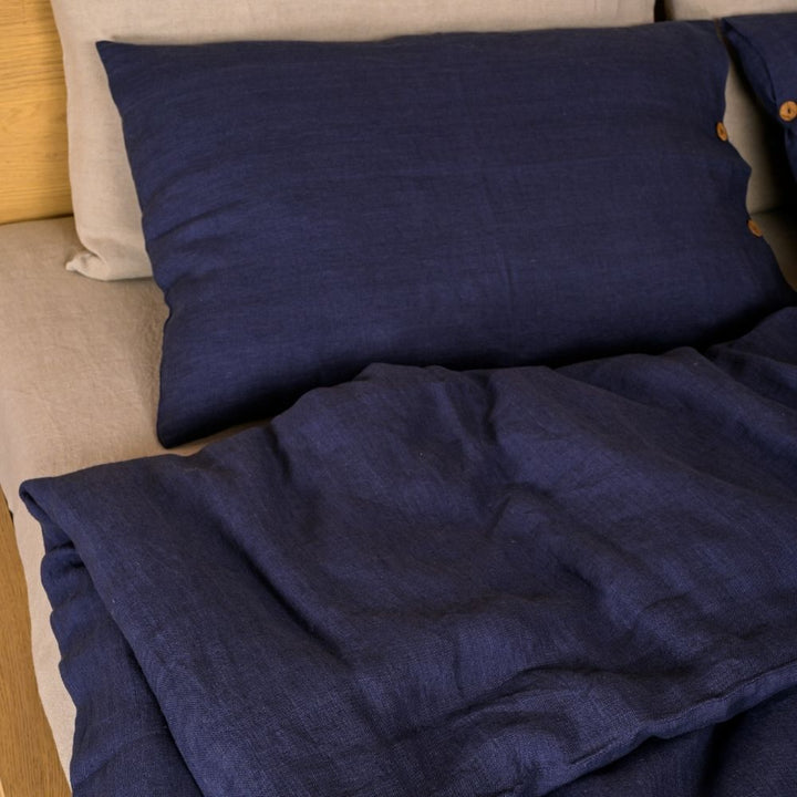 Duvet Cover Set | Refined Luxury with Classic Navy & Soothing Organic Linen