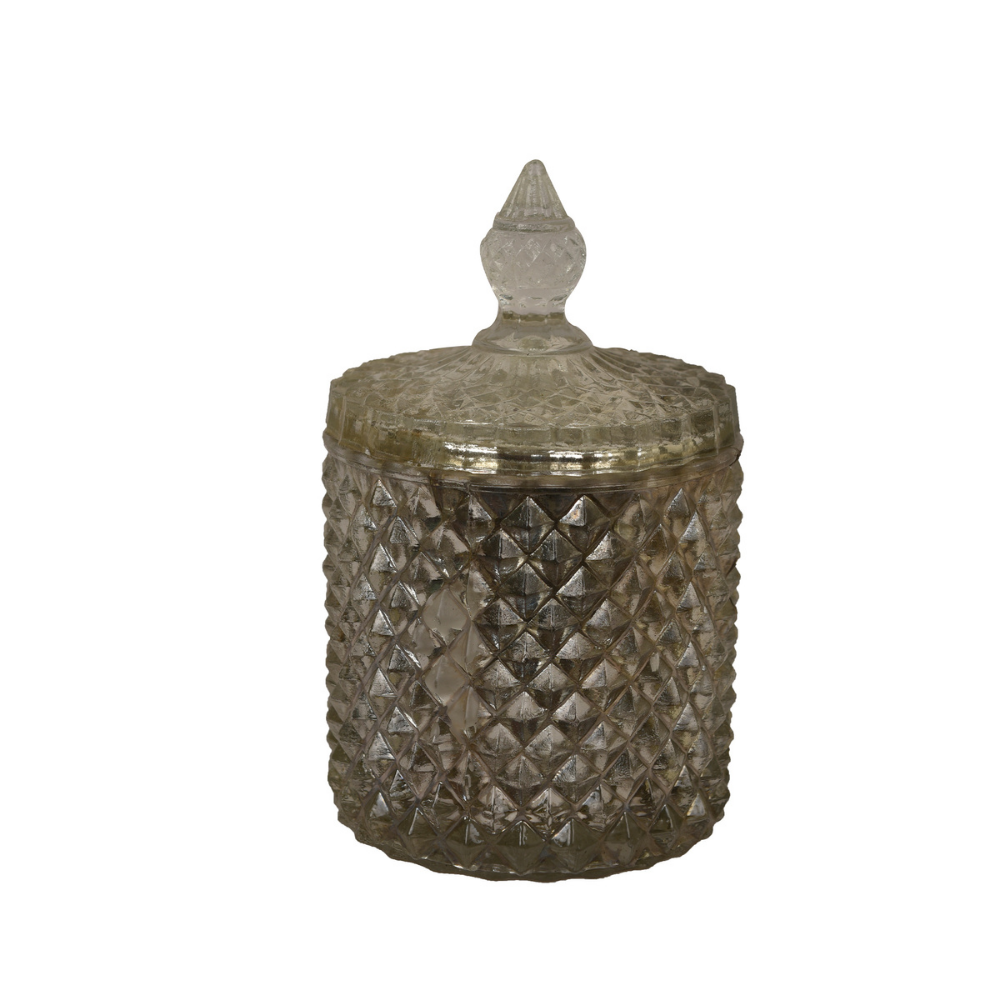 Roshni Diamond Shaped Glass Candle Holder | Festive Decor |Silver Finish | 6"