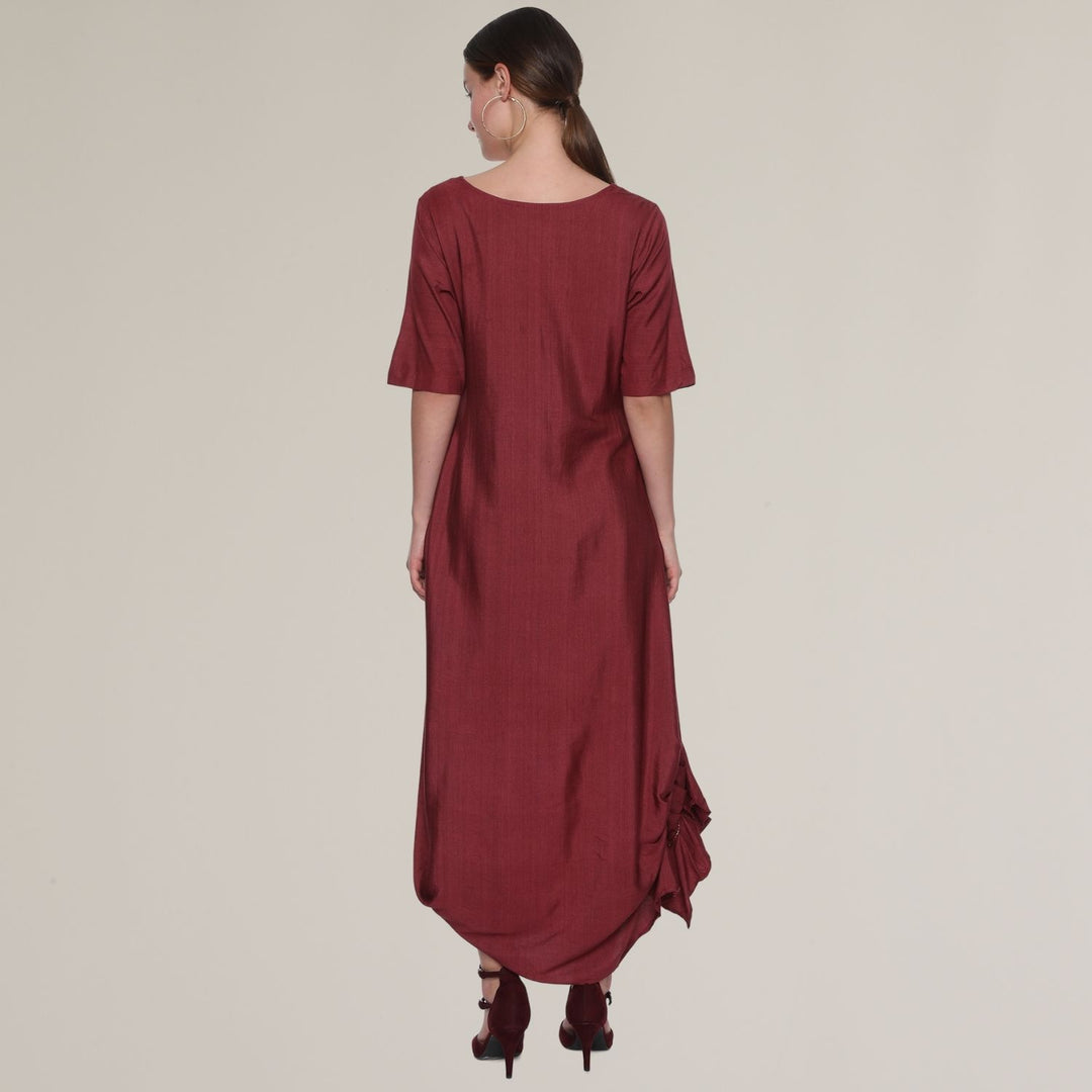 Greta Cowl Tunic | Sujani Embroidery | Hand-Crafted | Maroon