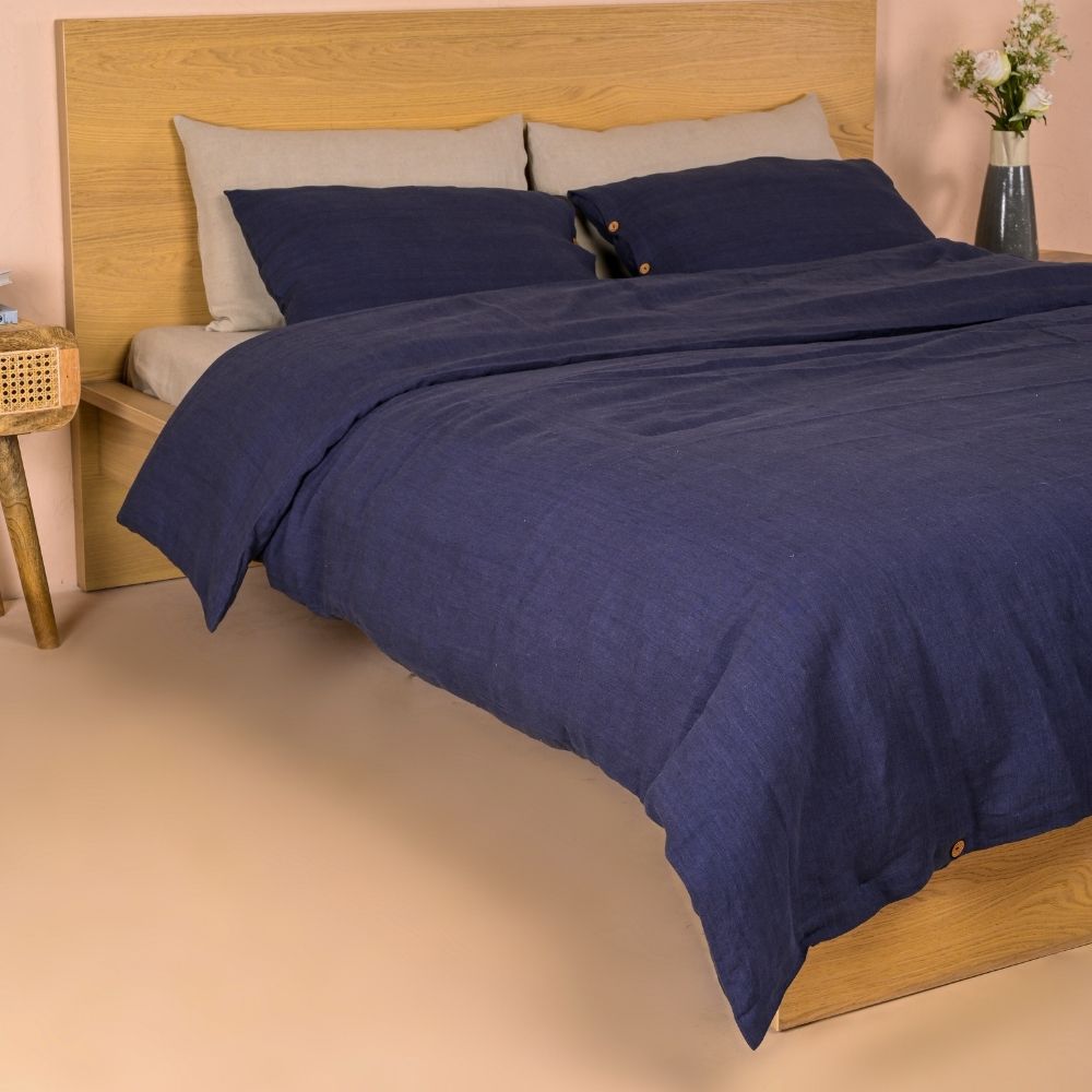 Duvet Cover Set | Refined Luxury with Classic Navy & Soothing Organic Linen