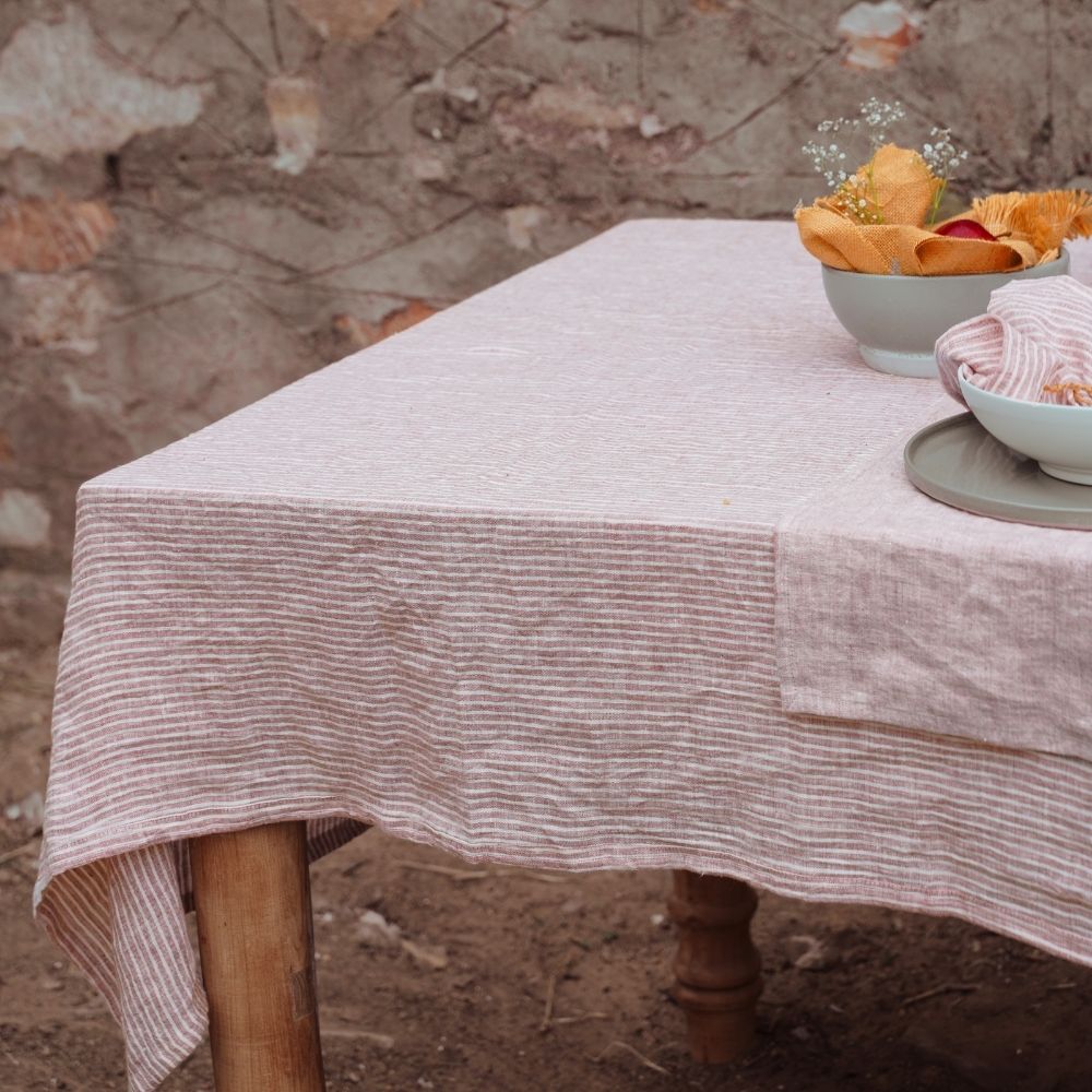 Pastel Pink Stripe Linen Tablecloth | Melange of Sophistication and Functionality