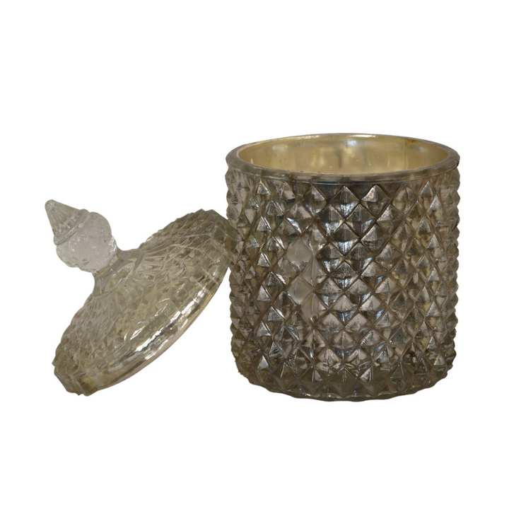 Roshni Diamond Shaped Glass Candle Holder | Festive Decor | Silver Finish | 6"