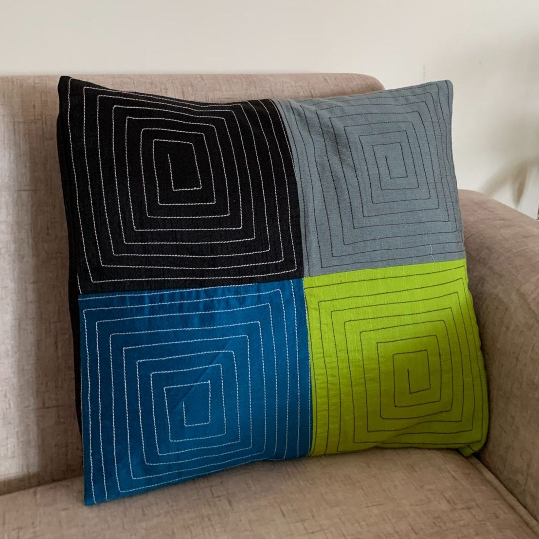 Chequered Cushion Cover | Cotton Silk | Modern Decor | 16" x 16"