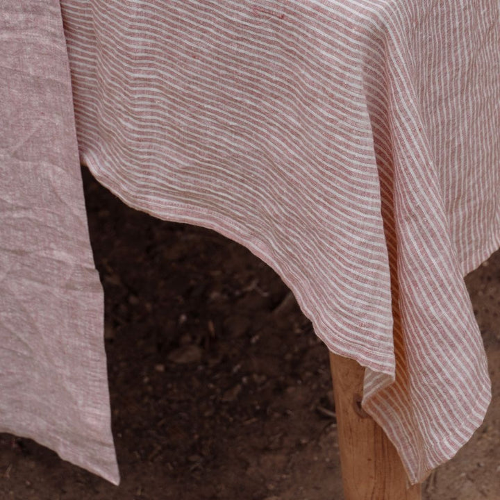 Pastel Pink Stripe Linen Tablecloth | Melange of Sophistication and Functionality