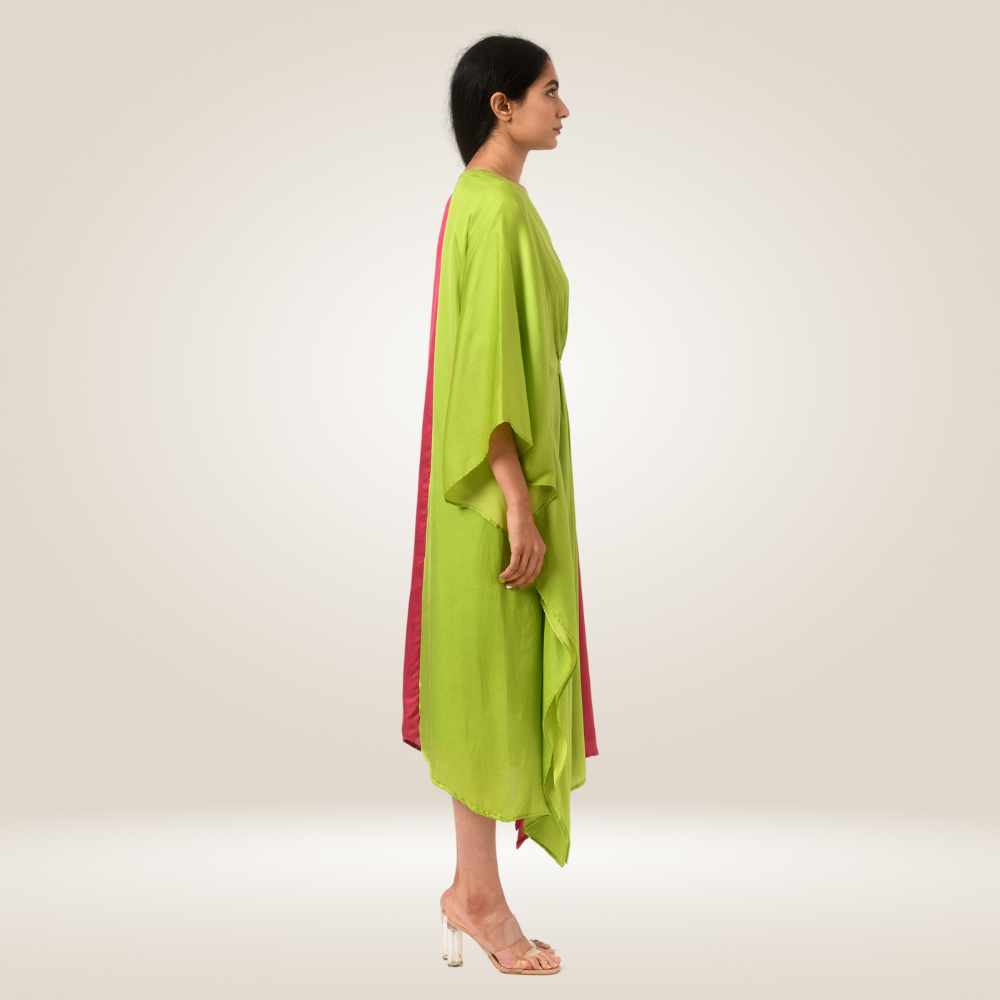 Green-Wine Kaftan Colour Block Dress | Modal | Luxe Finish