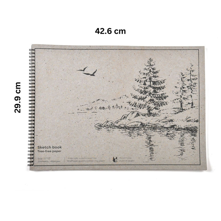 Handmade Paper Sketch Book | Acid-Free & Tree-Free Paper | 17" x 12" White