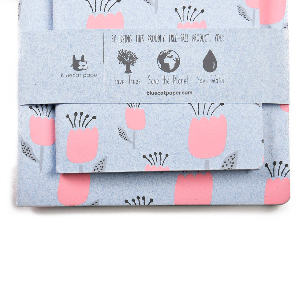 Handmade Blue Tulip Unruled Note Book | Tree-Free | Sustainable | Set Of 2