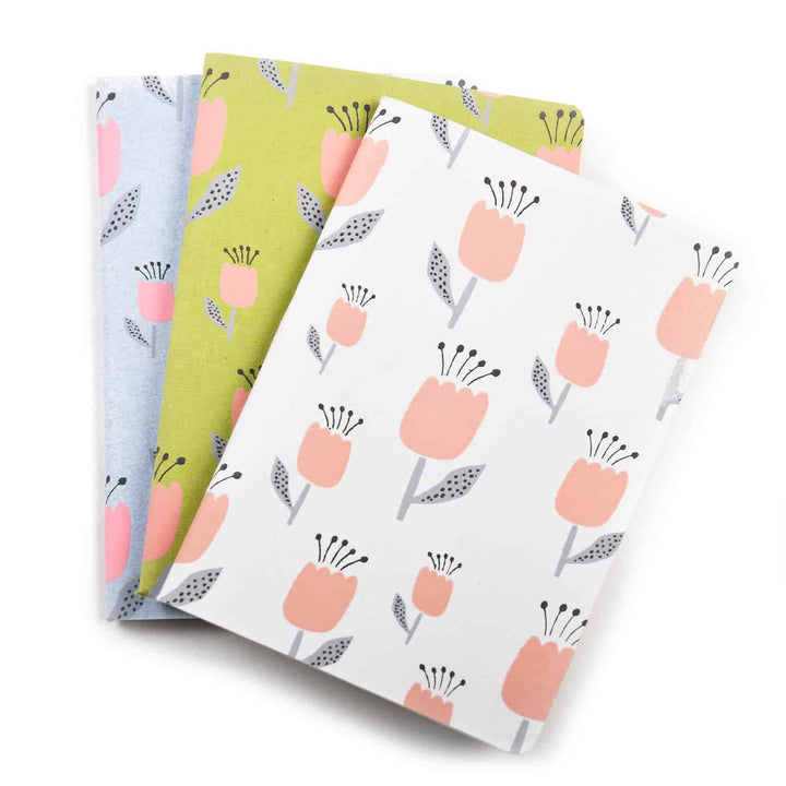 Hand Printed Tulip Note Book Combo | Tree-Free Handmade Paper | Set Of 3